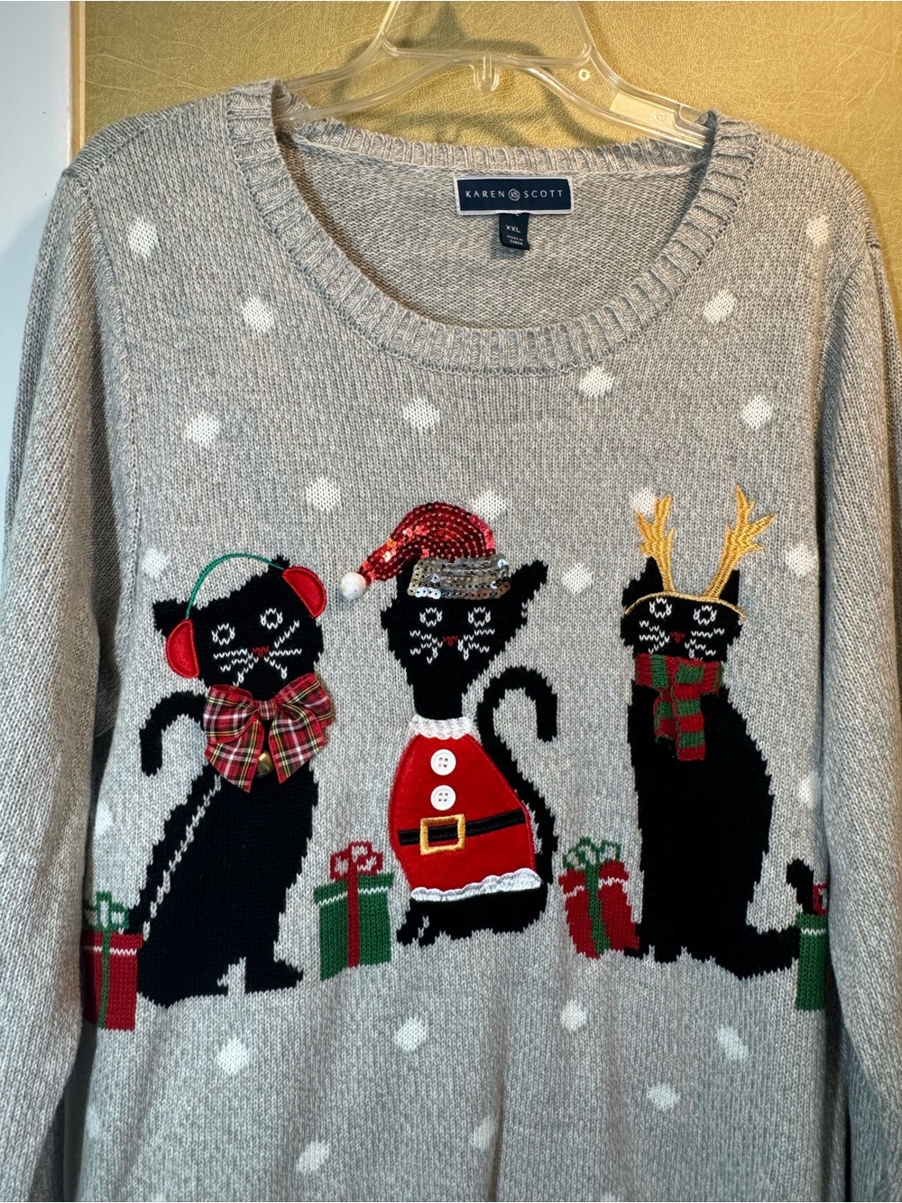 Karen Scott Women's Gray Cat Holiday Sweater